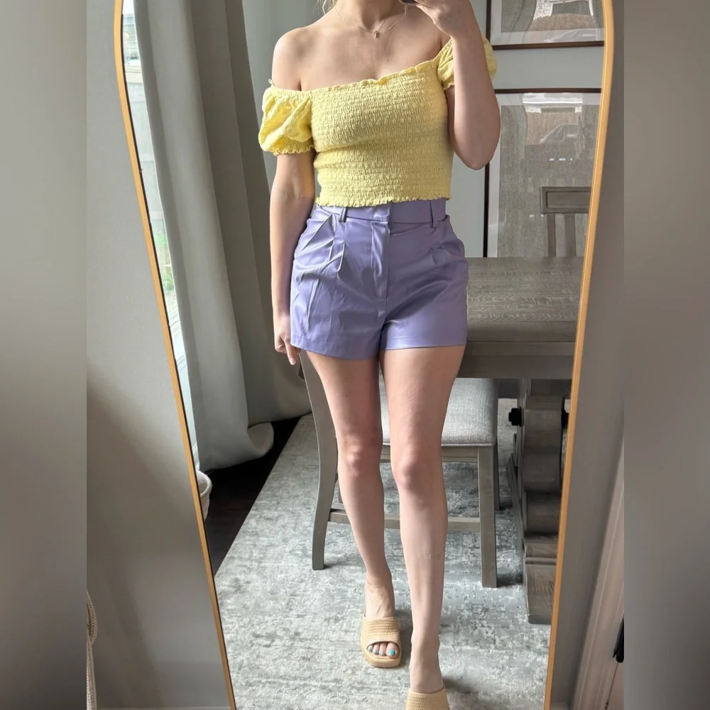Lavender Purple Faux Leather Women's Shorts - Picture 10 of 16